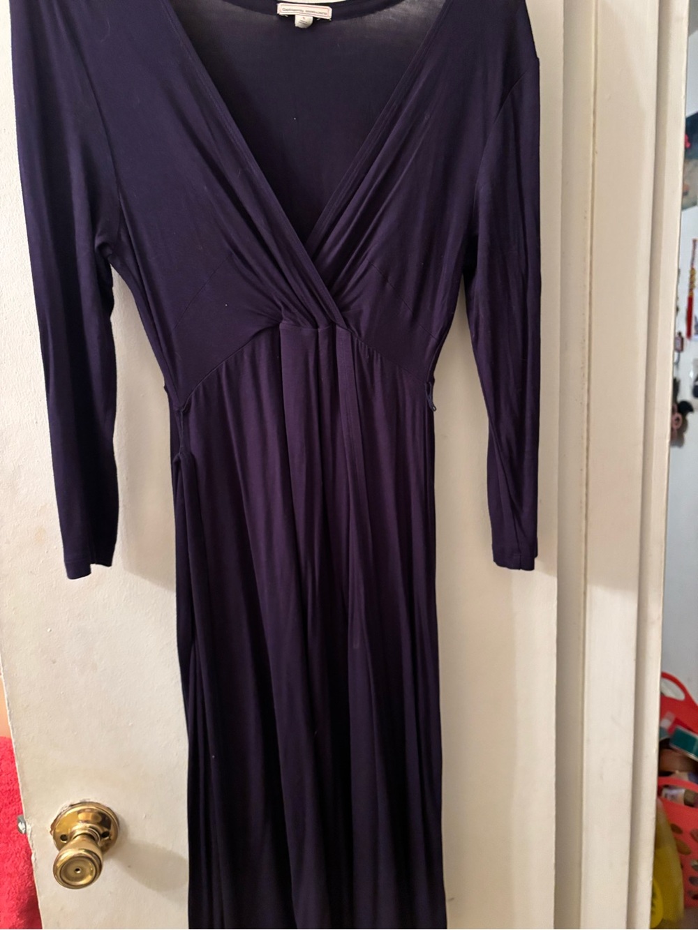Long Sleeve Deep V Maxi Dress in navy